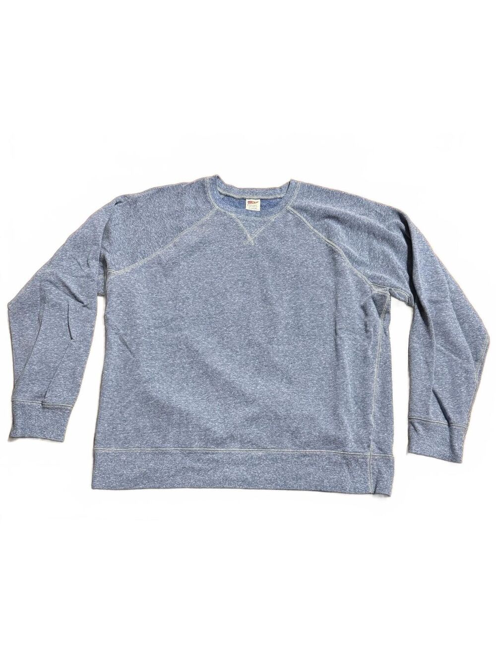 J.Crew Mens XL Infield Fleece Crewneck Sweatshirt Raglan Heather Blue V-Stitch